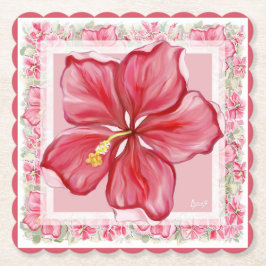 ハイビスカス&レースRED ペーパーコースター
