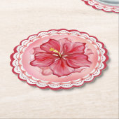 ハイビスカス&レースRED ペーパーコースター (アングル)