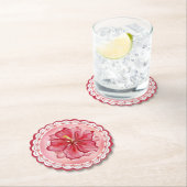 ハイビスカス&レースRED ペーパーコースター (インサイチュ)