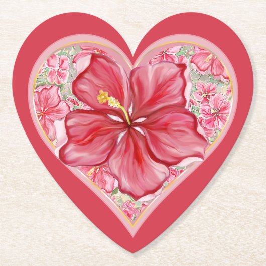 ハイビスカス&レースRED ペーパーコースター (正面)