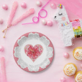 ハイビスカス&レースRED ペーパープレート (パーティー)