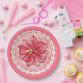 ハイビスカス&レースRED ペーパープレート (パーティー)