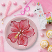 ハイビスカス&レースRED ペーパープレート (パーティー)
