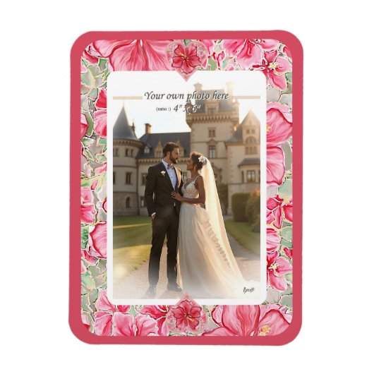 ハイビスカス&レースRED マグネット (縦)