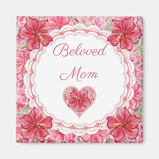 ハイビスカス&レースRED マグネット (正面)