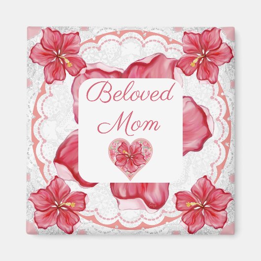 ハイビスカス&レースRED マグネット (正面)