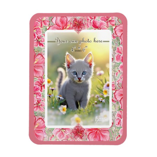 ハイビスカス&レースRED マグネット (縦)