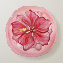 ハイビスカス&レースRED ラウンドクッション