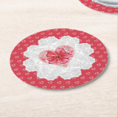 ハイビスカス&レースRED ラウンドペーパーコースター (アングル)