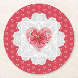 ハイビスカス&レースRED ラウンドペーパーコースター