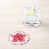 ハイビスカス&レースRED ラウンドペーパーコースター (インサイチュ)