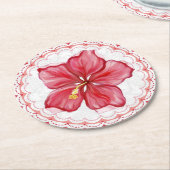 ハイビスカス&レースRED ラウンドペーパーコースター (アングル)
