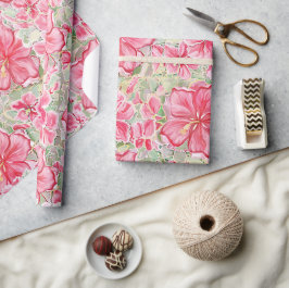 ハイビスカス&レースRED ラッピングペーパー