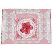 ハイビスカス&レースRED ラージペーパーバッグ (正面)