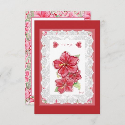ハイビスカス&レースRED 出欠カード (正面/裏面)