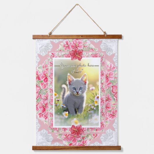 ハイビスカス&レースRED 吊り下げ型タペストリー (正面)