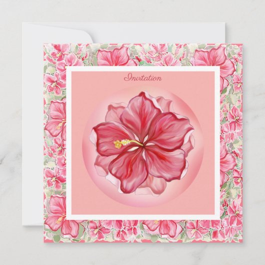 ハイビスカス&レースRED 招待状 (正面)