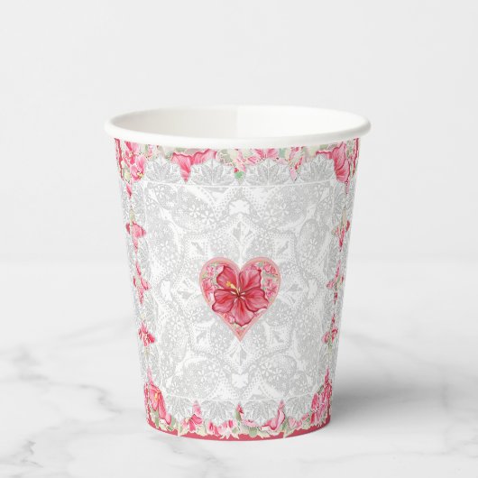 ハイビスカス&レースRED 紙コップ (左)