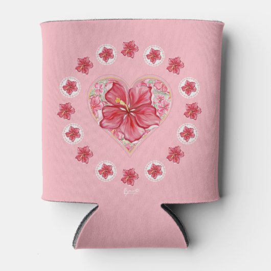 ハイビスカス&レースRED 缶クーラー (正面)