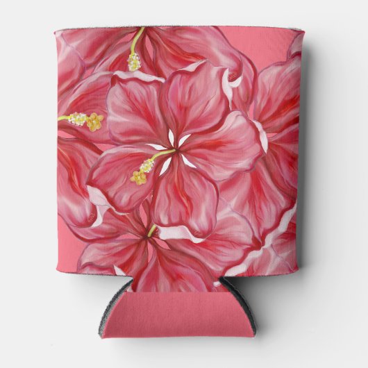 ハイビスカス&レースRED 缶クーラー (正面)