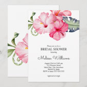 ハイビスカス 花 水彩 ロマンチック ウェディング シャワー 招待状 (正面/裏面)
