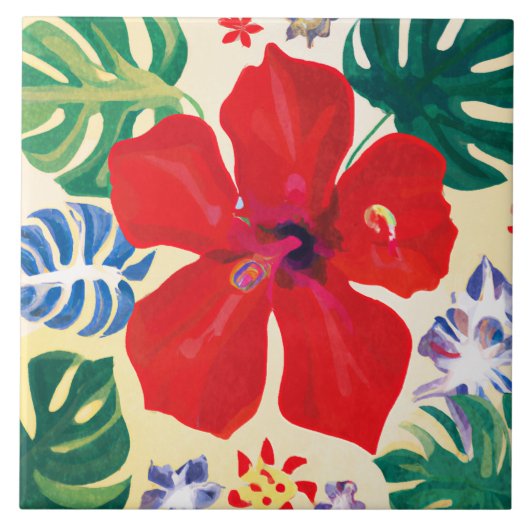 ハイビスカス(赤) タイル (正面)