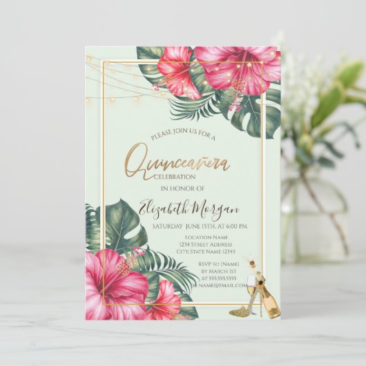 ハイビスカス、金ゴールドヒールグリッターキンセアニェラ 招待状 (スタンド正面)