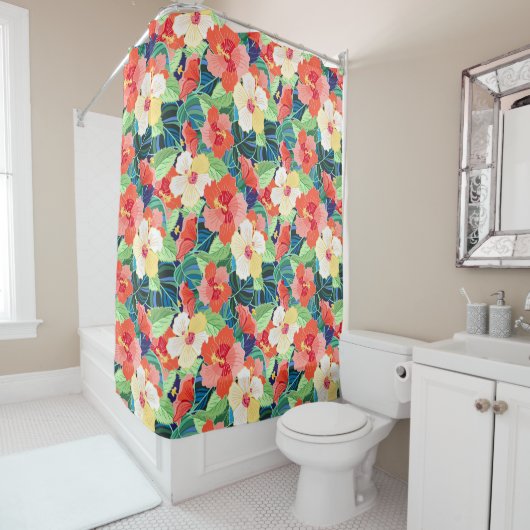 ハイビスカラフルカスパターン シャワーカーテン (インサイチュ)