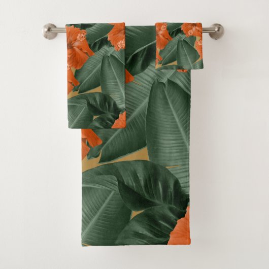 ハイビスカ葉スジャングルズドリーム#3 #tropical #decor バスタオルセット (インサイチュ)