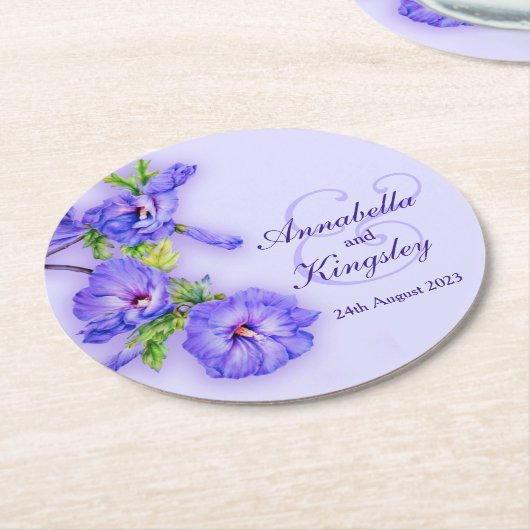 ハイビ結婚スカスブルーウォーターカラー紙コースター ラウンドペーパーコースター (アングル)