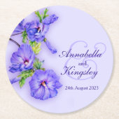 ハイビ結婚スカスブルーウォーターカラー紙コースター ラウンドペーパーコースター (正面)