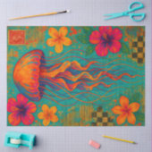 ハイビ鮮やかスカスの花を持つクラゲ航海の 薄葉紙 (クラフト)