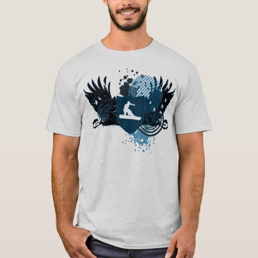 ハイファイスノーボード。 青でたどられる Tシャツ (正面)