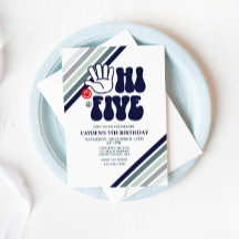 ハイファイブレトロストライプ誕生日招待状