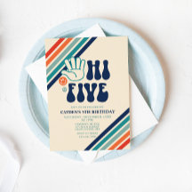 ハイファイブレトロストライプ誕生日招待状