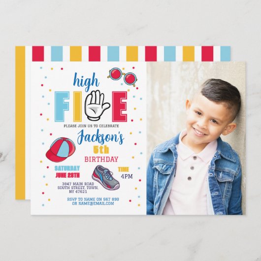 ハイファイブ誕生日サングラス5thフォトボーイズ 招待状 (正面/裏面)