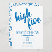 ハイファイブ誕生日招待状ブルー 招待状 (正面/裏面)