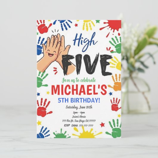 ハイファイブ バースデー ハイファイブ 5歳の誕生日パーティー 招待状 (スタンド正面)