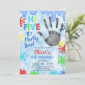 ハイファイブ、パーティータイム、スライム、男の子の誕生日招待状。 招待状 (スタンド正面)
