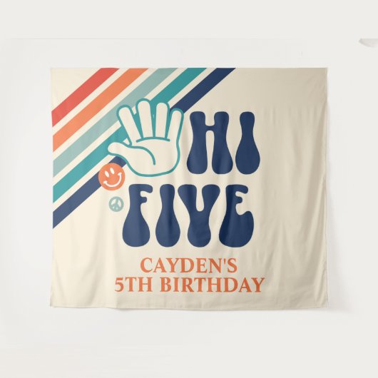 ハイファイブ レトロ ストライプ 誕生日 タペストリー (正面(横))