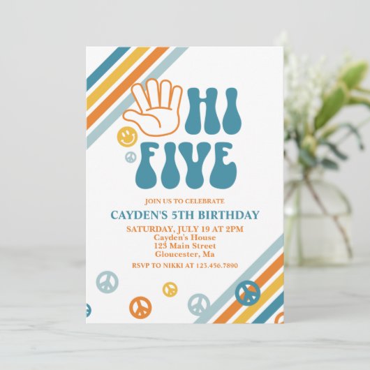 ハイファイヴレトロボーイファイブ誕生日招待状 招待状 (スタンド正面)