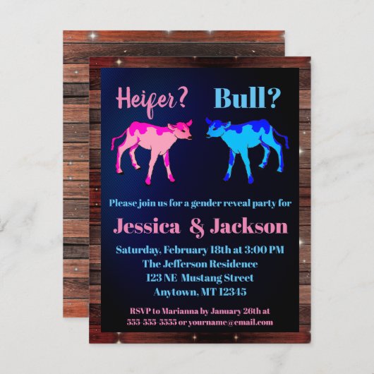 ハイファーまたはブルウェスタンのスタイルジェンダーがインビタットを明らかにする 招待状 (正面/裏面)