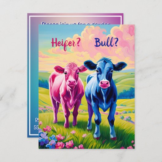 ハイファーまたはブルウェスタンのスタイルジェンダーの暴露 招待状 (正面/裏面)