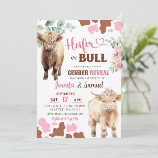 ハイファーまたは牛の性別が家畜を明らかにする 招待状 (スタンド正面)