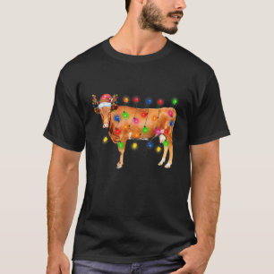 ハイファー牛クリスマスライトおもしろいサンタハメリーット Tシャツ