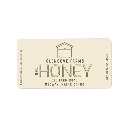 ハイブモダンビーキーパー養蜂場エンボス生ハニー ラベル (正面)