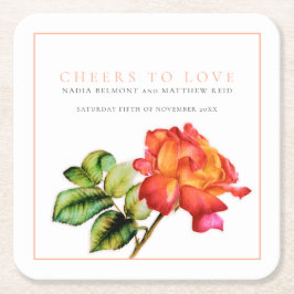 ハイブリッドティーバラオレンジレッドを愛する結婚応援 スクエアペーパーコースター