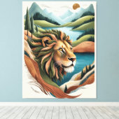 ハイブリッ鮮やかドライオンイラストレーション野生動物 キャンバスプリント (インサイチュ (ウッドフロア))