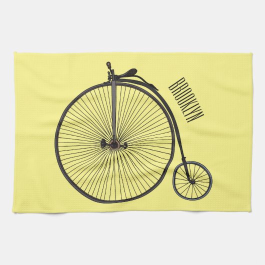 ハイホイール自転車イラストレーション キッチンタオル (横)