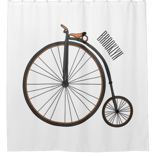 ハイホイール自転車イラストレーション シャワーカーテン (正面)